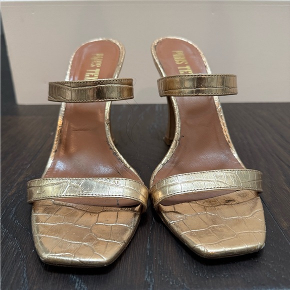 Paris Texas Gold Crocodile-Embossed Women's Heels - Picture 1 of 7